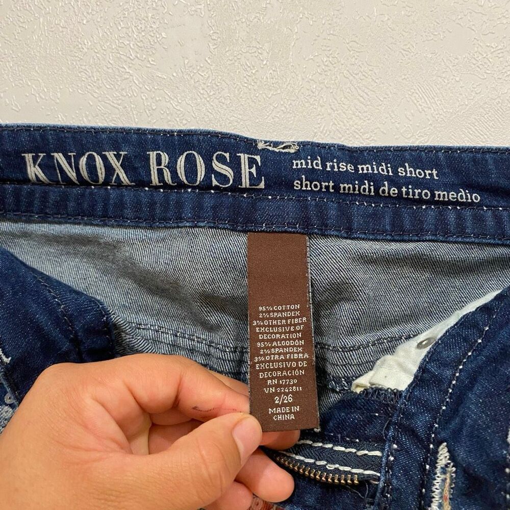 Knox Rose American Flag Sequin Denim Shorts Women’s Size 2/26 Mid Rise Distresse - Picture 3 of 8